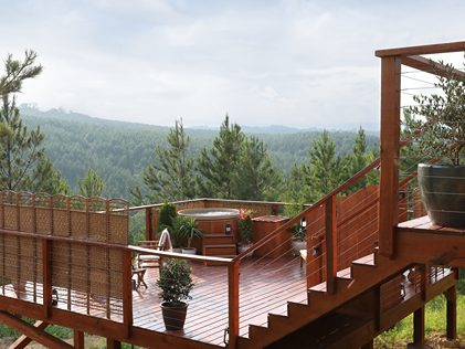 deck with cedar hot tub