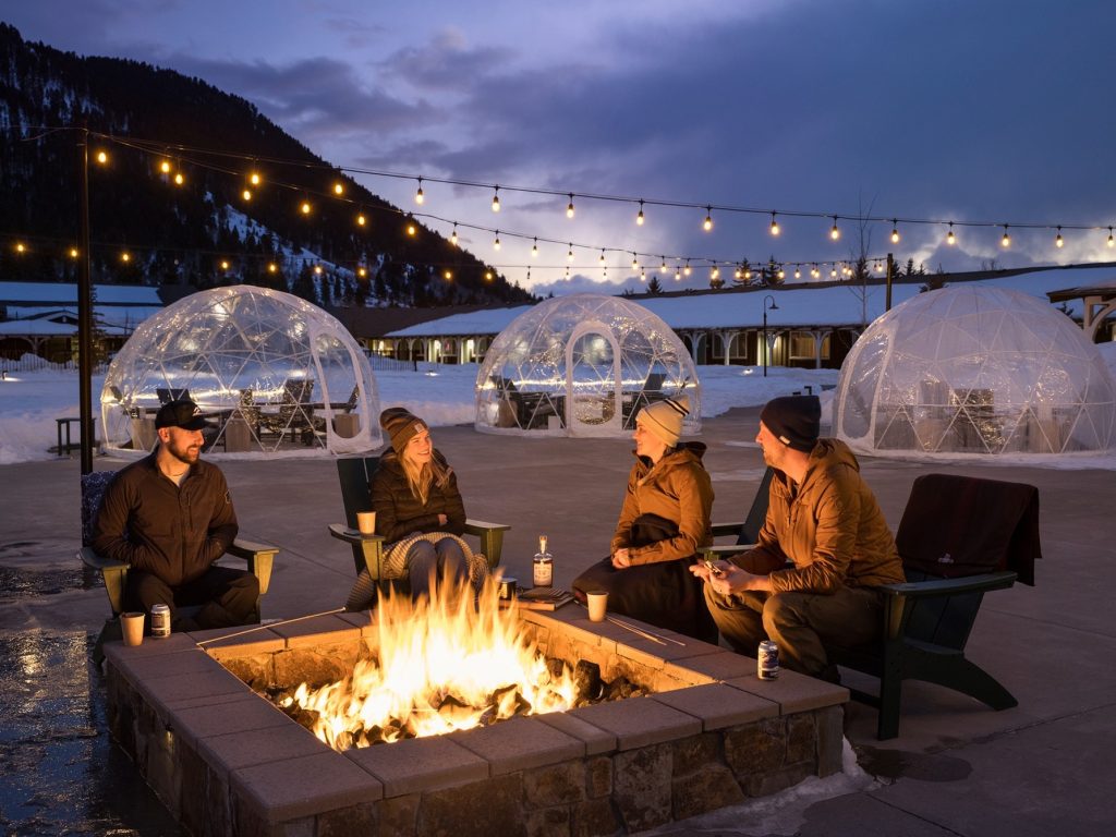 fire pit and igloos at virginian lodge