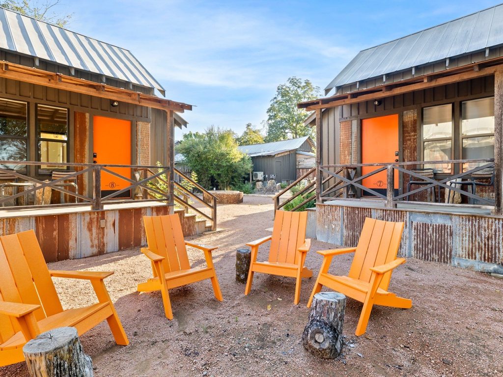 cabins and small courtyard at bed and breakfast comfort texas