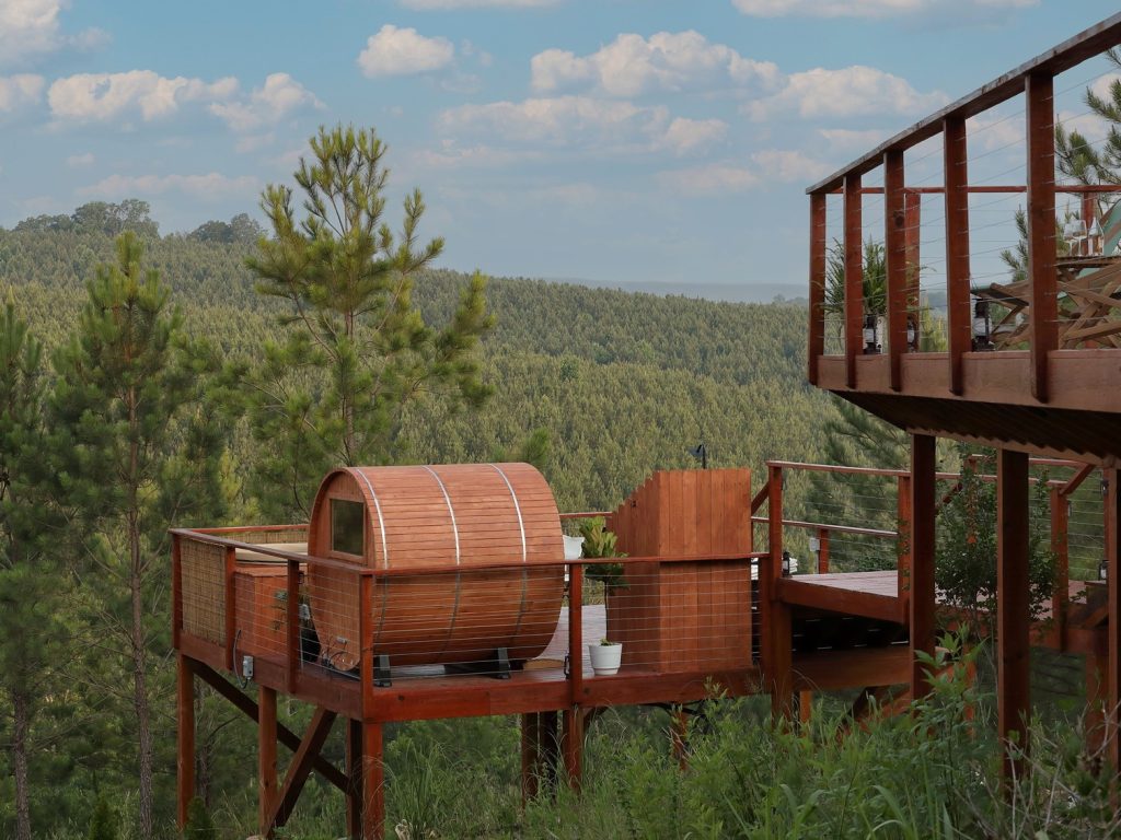 grand sunset tent spa deck sauna; glamping georgia